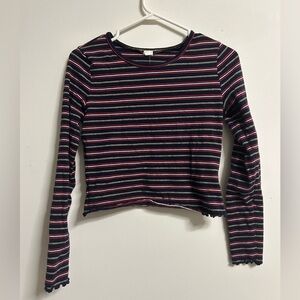 Garage Lettuce Edge Long Sleeve Tee w/ Marianna Blue Stripes
